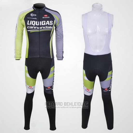 2011 Fahrradbekleidung Liquigas Cannondale Shwarz und Grun Trikot Langarm und Tragerhose - zum Schließen ins Bild klicken